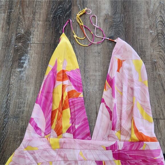 Retrofete Valo Mini Dress in Botanical Floral Halter Size Large Silk NWT - Picture 4 of 12